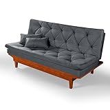 Sofa Cama Caribe 3 Lugares Reclinavel Base Em Madeira Tecido Suede Cor Cinza