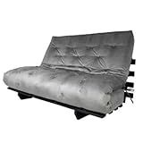 Sofa Cama Casal Futon Oriental Cinza Com Madeira Maciça Nobre