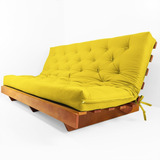 Sofá Cama Futon L Acquablock Amarelo Em Madeira Nobre Maciça