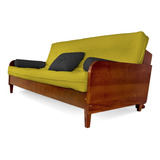 Sofá Cama Paris Acquablock Amarelo Madeira Maciça Cor Imbuia