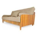 Sofá Cama Paris Ripado Sarja Madeira Nobre Natural Cor Bege