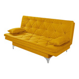 Sofá Cama Reclinável Áustria Em Suede Essencial Estofados Cor Amarelo mostarda