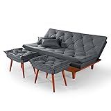 Sofa Cama Reclinavel Caribe Com Duas Banquetas Rubi Suede Cinza