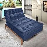 Sofá Cama Versátil 3 Lugares Pés De Madeira Azul Marinho Veludo Liso