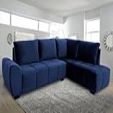 Sofá De Canto 6 Lugares Hellen Lugano Com Revestimento Em Tecido Velut Azul E 205-190 Cm