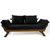Sofá Japão Futon Acquablock Preto Madeira Cor Imbuia