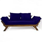 Sofá Japão Futon Azul Royal Madeira Maciça Cor Imbuia