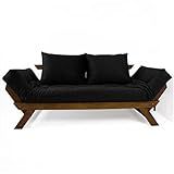 Sofá Japão Futon Preto Madeira Maciça Cor Imbuia