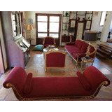 Sofa Poltrona Recamier Luis Xv Folhado Ouro Lte 4pç