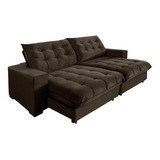 Sofá Premium Retrátil Reclinável 3 Lugares 210cm Suede Café Super Pillow Top Califórnia Com Molas Ensacadas Sofá Casa