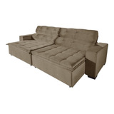 Sofá Retrátil E Reclinável 6 Lugares Tecido Suede Magno Com Molas 3 10m Pluma Castor Cor Marrom Claro Sofá Casa Premium