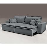 Sofa Retrátil E Reclinável Com Molas Cama Inbox Premium 2,12m Tecido Em Linho Cinza Escuro