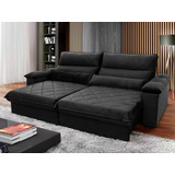 Sofá Retrátil Reclinável Grécia 250cm Suede Velut Preto Com Molas No Assento King House