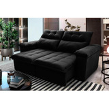 Sofá Retrátil Reclinável Verona 1 50m Suede Velut Preto Molas No Assento King House