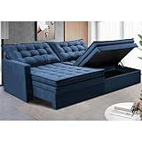 Sofá Sem Caixa Retrátil Baú 1 60m Cama Inbox Secret Suede Velusoft Azul