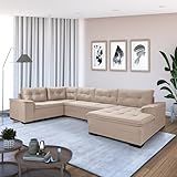 Sofá Viena 6 Lugares Chaise E Canto Pés E Base Em Madeira Suede Areia 376 Casa Imperial