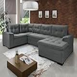 Sofá Viena 6 Lugares Com Chaise E Canto Suede Casa Imperial -CINZA 380-