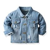 Sofeon Jaqueta Jeans Infantil Para Meninos E Meninas Com Botão Básica Rasgada Com Capuz Jeans Casaco Infantil Cowboy Roupas Casuais, Azul, 2-3t