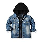 Sofeon Jaqueta Jeans Infantil Para Meninos E Meninas Com Botão Básica Rasgada Com Capuz Jeans Casaco Infantil Cowboy Roupas Casuais, Moletom Com Capuz - Preto, 12-18 Meses