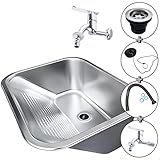 SOFTINOX Kit Tanque Inox Lavanderia Monobloco 30L Com Torneira Metal