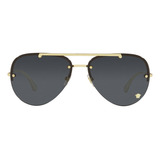 Solar Feminino Versace Ve2231 60mm Dourado Com Plaquetas Cor Dourado Brilho Armação Dourado Brilho Haste Dourado Brilho Lente Cinza Desenho Aviador