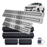 Soleira Aço Inox Ford Ranger 2017 A 2020 Preto Baixo Relevo