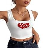 Soly Hux Camiseta Regata Feminina Y2k Com Estampa De Coração Com Strass E Gola Redonda Sem Mangas, Coração Branco, P