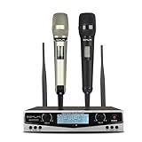 SOMLIMI Original Sistema De Microfone Sem Fio Profissional 2 Canais Microfone Dinâmico Cantar Performance Palco Festa Família KTV Show Rap Karaoke DJ Wedding Church Lecture 9100 Black Gold 