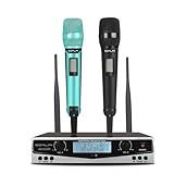 SOMLIMI Original SKM9200 Sistema De Microfone Sem Fio Profissional 2 Canais Microfone Dinâmico Cantar Performance Palco Festa Família KTV Show Rap Karaoke DJ Wedding Church Lecture Black Green 