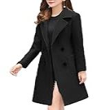 SOMTHRON Sobretudo Feminino De Mistura De Lã De Inverno Médio Longo Com Lapela Entalhada Trespassado Preto P
