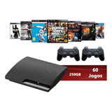 Sony Playstation 3 Slim 250gb Standard Ps3 2 Controle 60 Jogos Cor Charcoal Black