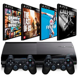 Sony Playstation 3 Super Slim 250gb + 2 Controles + 45 Jogos The Last Of Us Minecraft God Of War Gta5