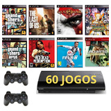 Sony Playstation 3 Super Slim 250gb   2 Controles   60 Jogos Ps3