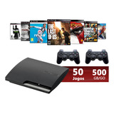 Sony Playstation 3 Super Slim 250gb Jogos 2 Controles Garantia Nf e Minecraft Naruto Gta Cor Preto 