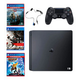 Sony Playstation 4 Preto Slim 1tb Onyx Mega Pack Com 3 Jogos Fisicos Controle Dualshock 4 Envio Rápido