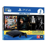 Sony Playstation 4 Slim 1tb Mega Pack Grand Theft Auto V Premium Edition death Stranding the Last Of Us Remastered Cor Preto Onyx