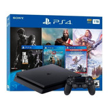 Sony Playstation 4 Slim 1tb Mega Pack The Last Of Us Remastered god Of War horizon Zero Dawn Complete Edition Cor Preto Onyx