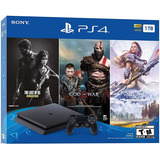Sony Playstation 4 Slim 1tb Mega Pack The Last Of Us Remastered god Of War horizon Zero Dawn Complete Edition Cor Preto