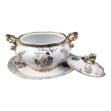 Sopeira Com Presentoir Em Porcelana Pintados A Mão A Ouro
