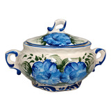 Sopeira Retrô Em Porcelana Flor Azul