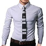 Sougao Camisa Social Masculina Xadrez Manga Longa Slim Fit Colarinho Abotoado, Branco, P