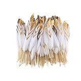 Sowder 50 Peças De Penas De Ganso Douradas Coloridas 4 6 Polegadas 10 15 Cm Para Decoração De Festa Acessórios De Roupas Penas De Pato Branco E Dourado 