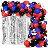 Spider Balloon Garland Arch Kit 124pcs Red Back Balloons Blue Black Balloons Red Black Blue Balloon Arch Star Balloons For Super Spider Boy Hero Man Birthday Baby Shower Grads Party Decorations