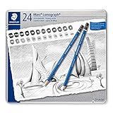 STAEDTLER Estojo Lápis Grafite De Desenho Lumograph 100 G24 24 Unidades 12B 11B 10B 9B 8B 7B 6B 5B 4B 3B 2B B HB F H 2H 3H 4H 5H 6H 7H 8H 9H 10H Preto