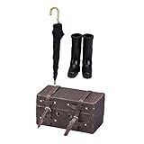 STAHAD 1 Conjunto Modelo De Mini Móveis Casa De Bonecas Botas De Chuva Móveis De Casa De Bonecas Retrô Brinquedo De Mala Em Miniatura 1 12 Sapatos Guarda Chuva Faz De Conta Pano Viagem