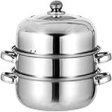 Stainless Steel 3 Tier Steamer Pot Set With Glass Lid Steamer Saucepot Boiler Steaming Cookware For Cooking Food Silver 