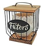 Stalent Suporte De Filtro De Café Para Balcão Com Tampa De Madeira Recipiente De Filtro De Café De 2 5 Xícaras Cesto De Recipiente De Cápsula De Café De Fio Preto Rústico Para Organização D