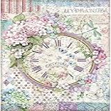 STAMPERIA INTL KFT 3PL Pacote De Papel De Arroz A4 Relógio Hortensia