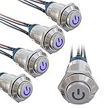 STARELO 5 Peças 12 Mm Interruptor De Botão LED Com Trava Mini Concha Prata Redonda Com Pré Fio Logotipo Marca Elétrica Interruptor De Botão à Prova D água IP65 1NO 1 Normalmente Autotravamento