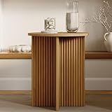 Stead Mesa Redonda Canelada Mesa De Bebida Com Pedestal Móveis Modernos Para Casa Quarto E Sala De Estar Mesa De Canto Redonda Pequena Com Base X De Madeira Maciça E Mesa Redonda Canelada